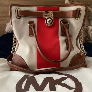 ❤️Michael Kors Hamilton Striped Canvas Satchel ❤️